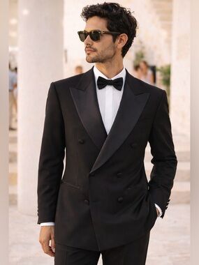 Hugo Boss Cerruti 1881 Tuxedo Virgin Wool Blazer Satin Lapel Size 42R